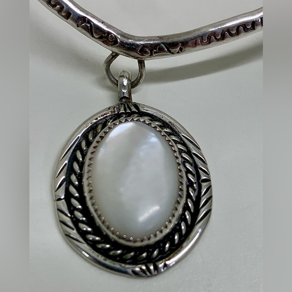 Victorian Era Antique Sterling Silver Bracelet w/ Moonstone Pendant - Picture 5 of 16